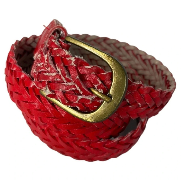 5/$25 WESTERN Red Braided Faux Leather Belt with Brass Buckle Size Large *As Is* - Picture 1 of 9
